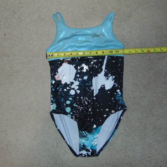 Justice Turquoise Black White Splotches Leotard L(12-14) - Picture 7 of 7